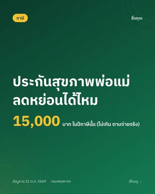 ตัวอย่างโพสต์ ประกันสุขภาพพ่อแม่ ลดหย่อนได้ไหม